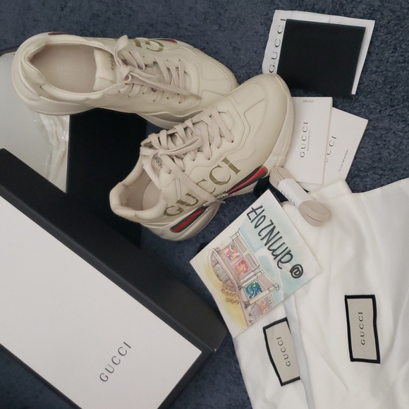 Gucci Shoes - Women's Rhyton Gucci logo leather sneaker size 8 US/ 38 EU